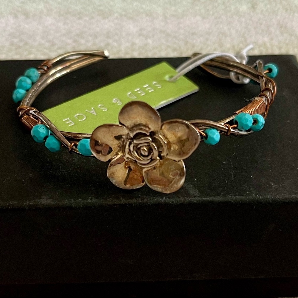 HP 💥 Elegant Copper and Turquoise Sterling Silver Floral Bracelet by Seed & Sage